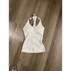 Danysu Women Light Gray Ribbed‎ Racerback V-Neck Tank Top Size Small